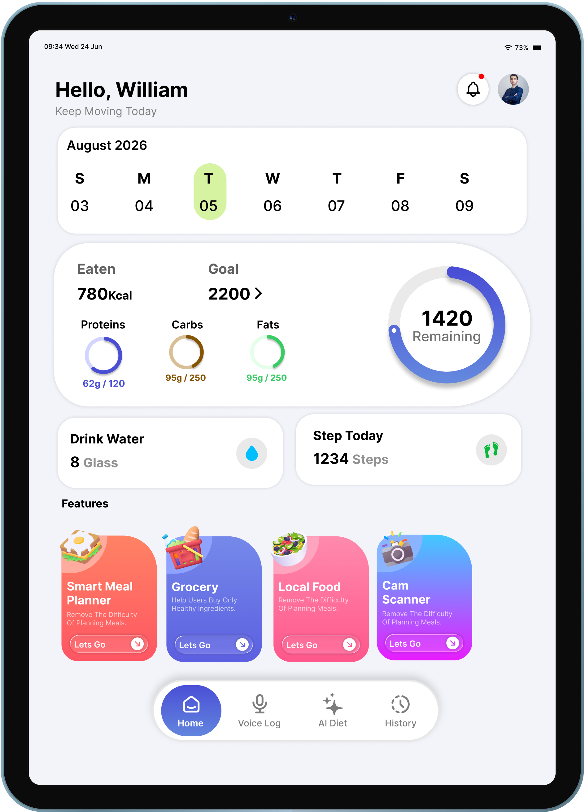Tablet app screen 1