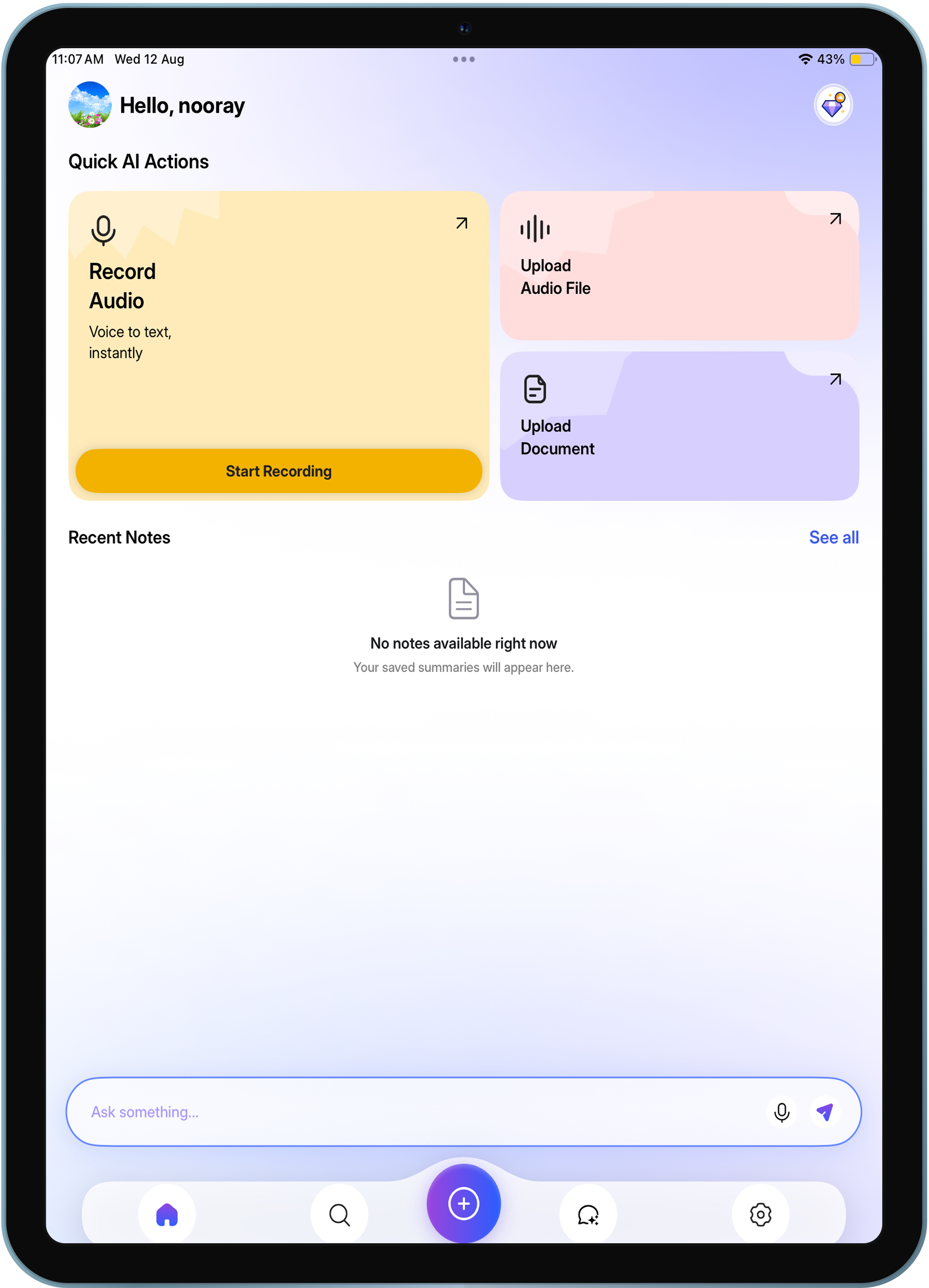 Tablet app screen 1