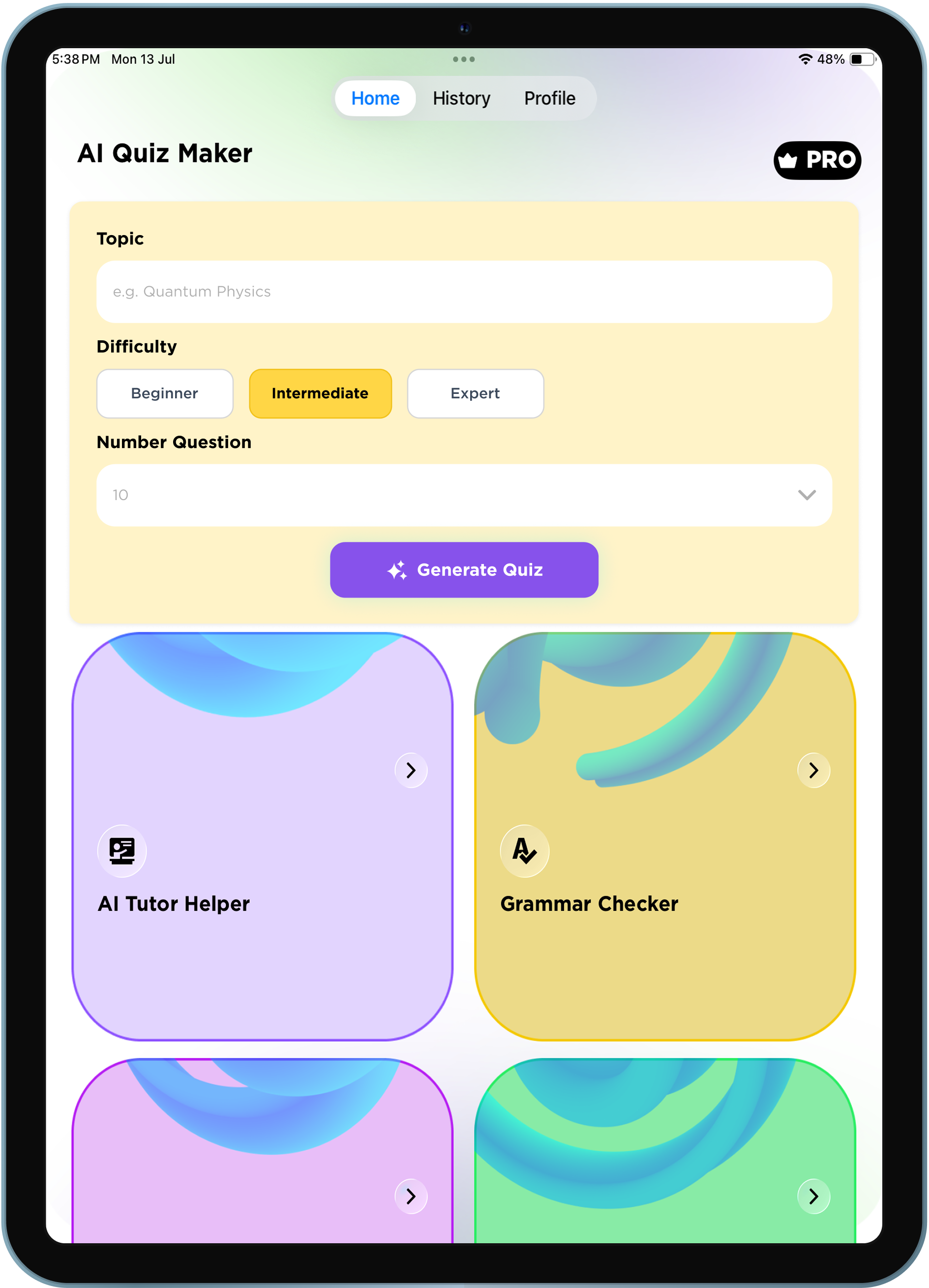 Tablet app screen 1
