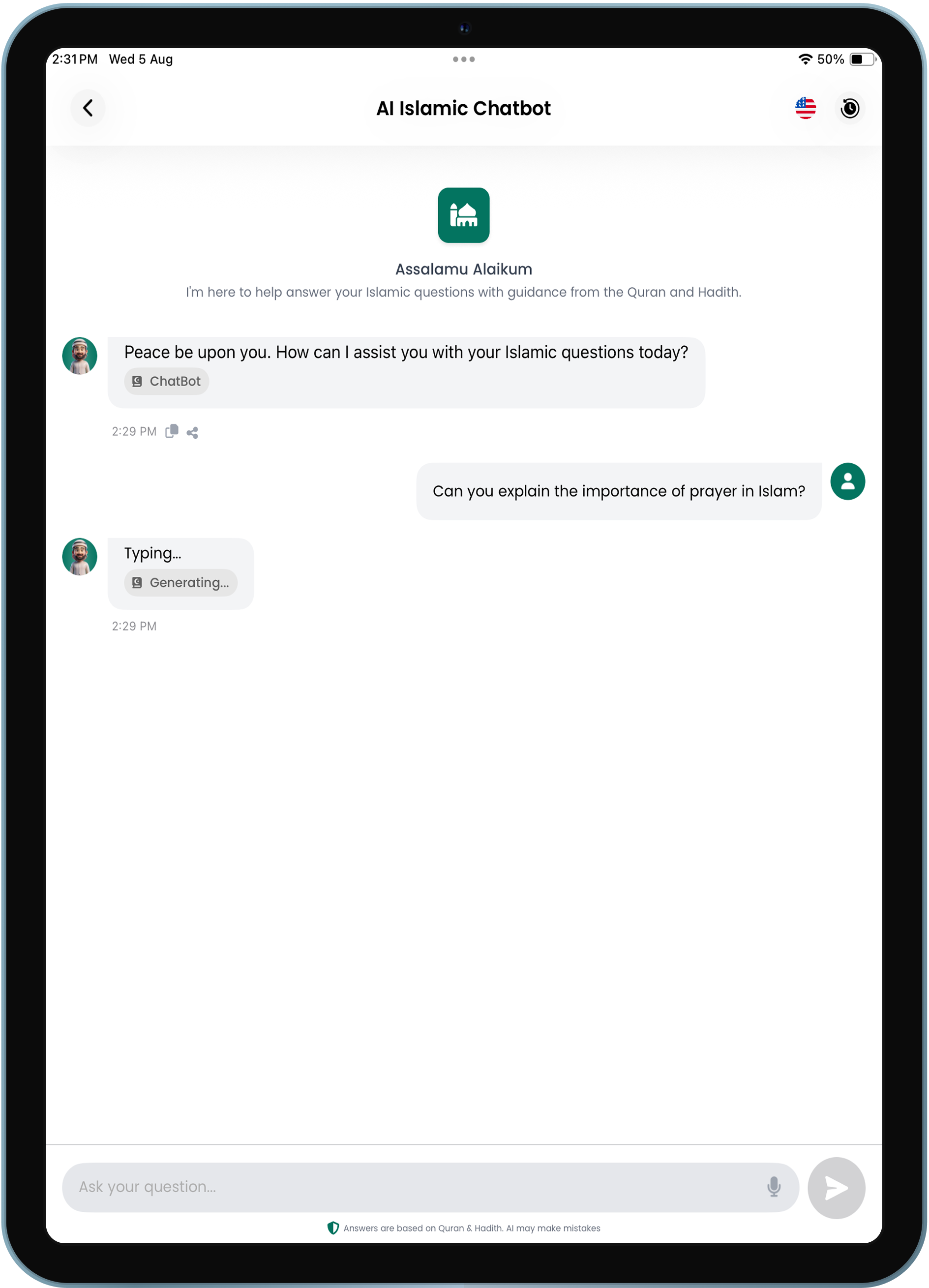 Tablet app screen 1
