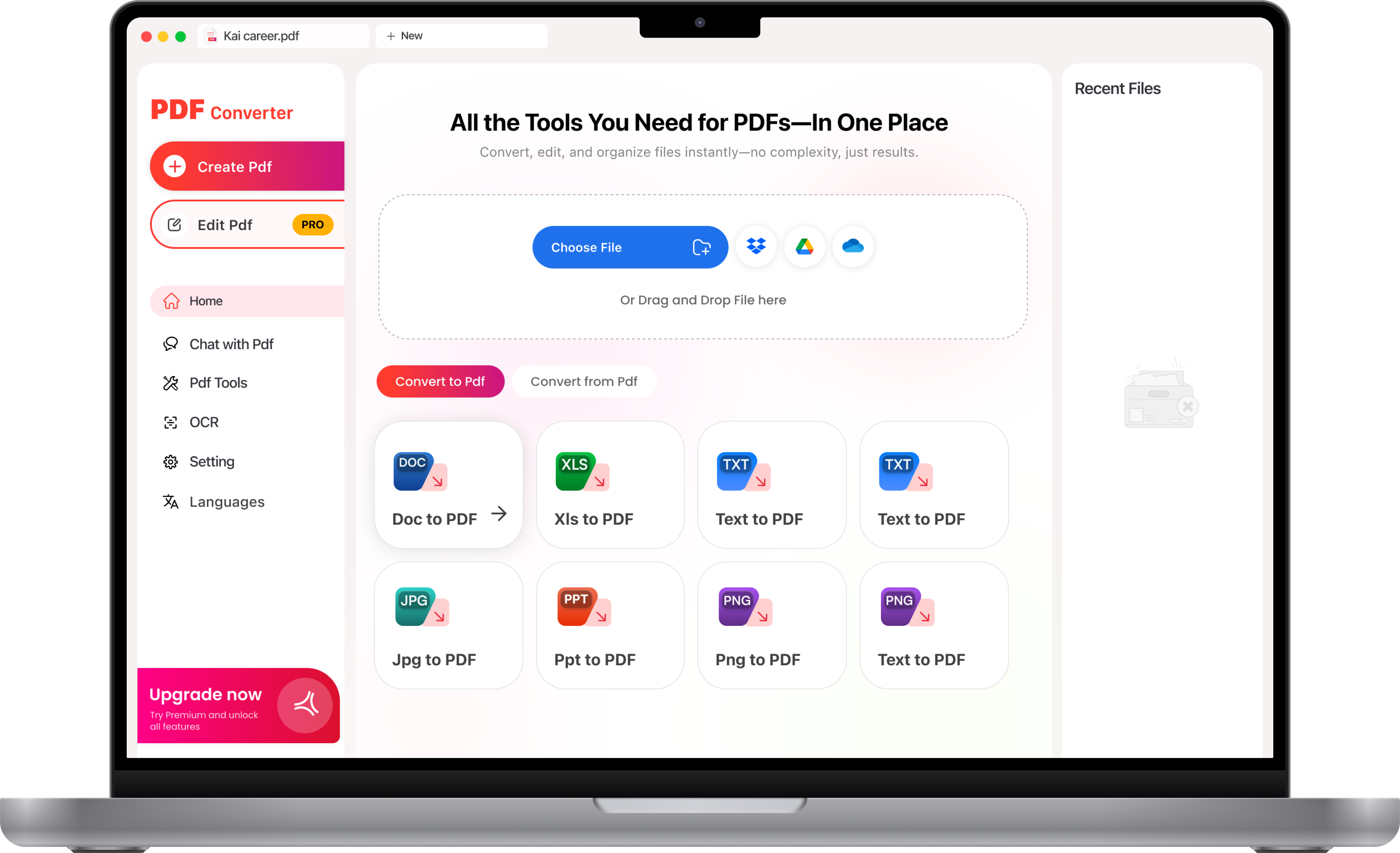 Desktop app screen 1