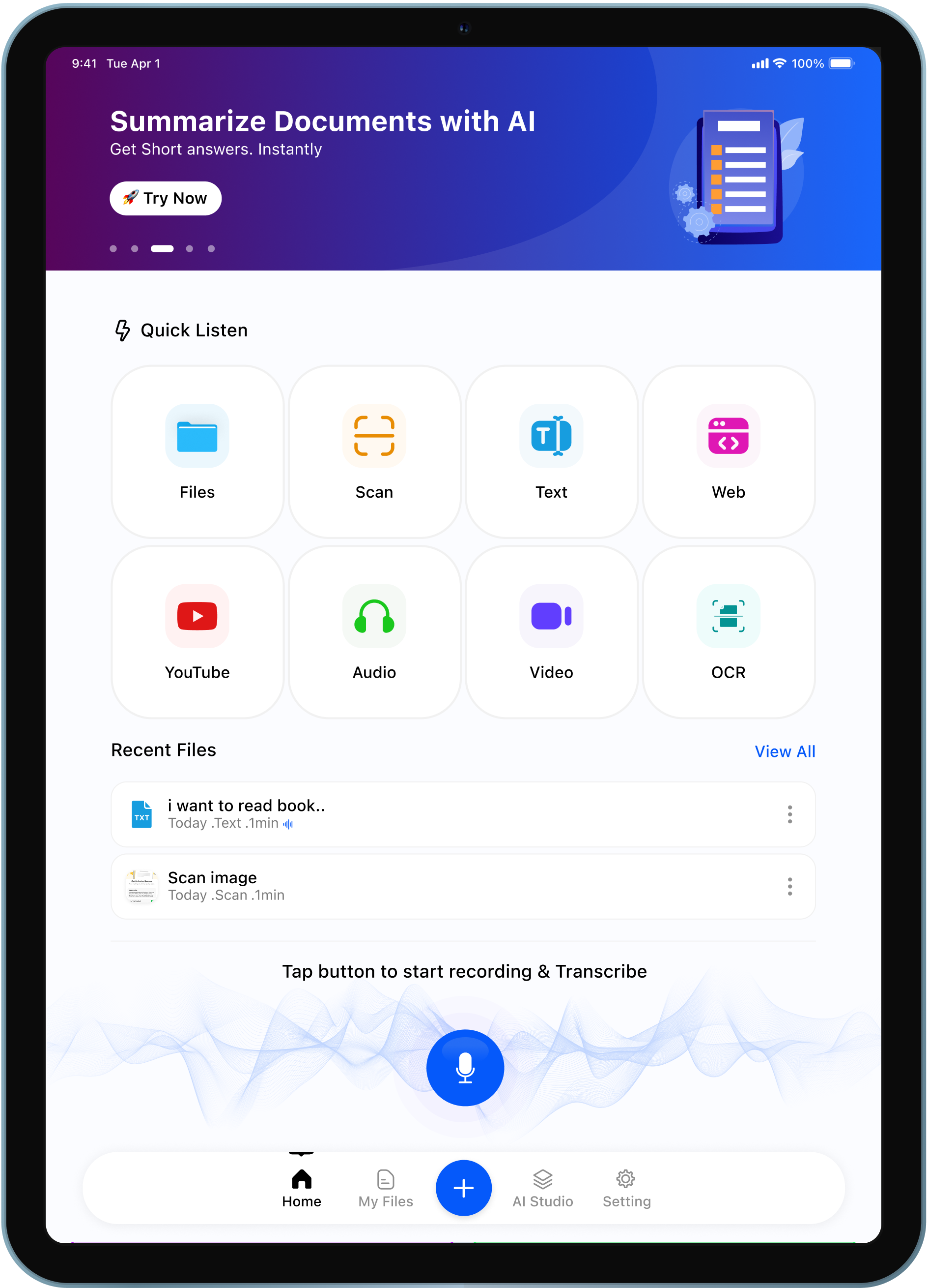 Tablet app screen 1